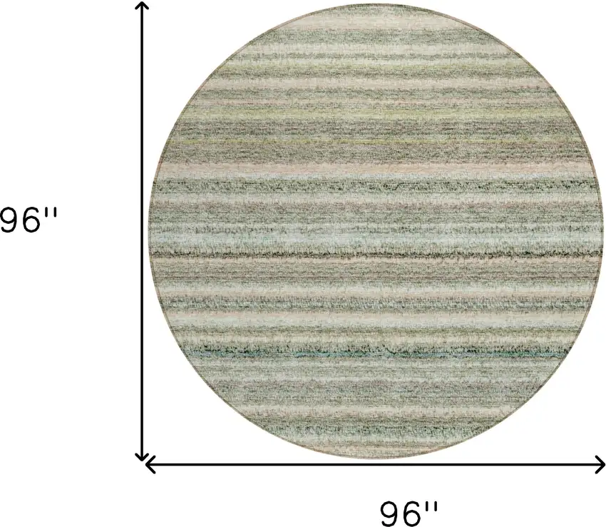8' Sage Mint Green And Beige Round Striped Washable Indoor Outdoor Area Rug Photo 3