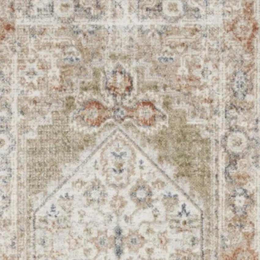 10' Sage Oriental Power Loom Distressed Washable Runner Rug Photo 2