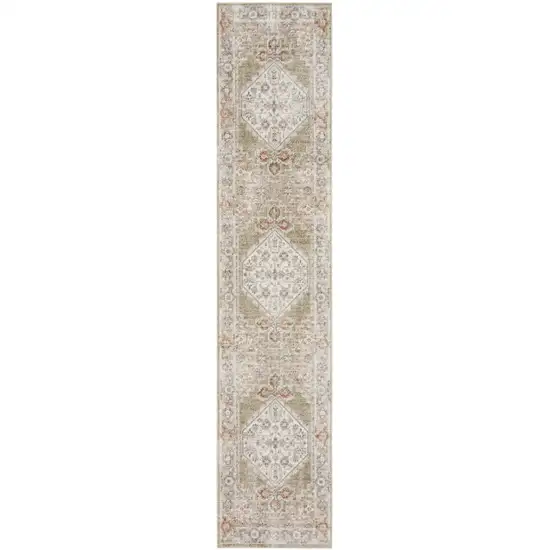10' Sage Oriental Power Loom Distressed Washable Runner Rug Photo 4