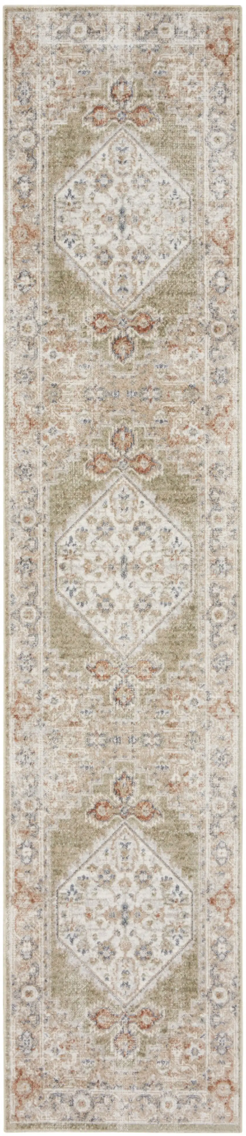 10' Sage Oriental Power Loom Distressed Washable Runner Rug Photo 4
