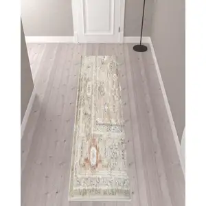 Photo of 10' Sage Oriental Power Loom Distressed Washable Runner Rug