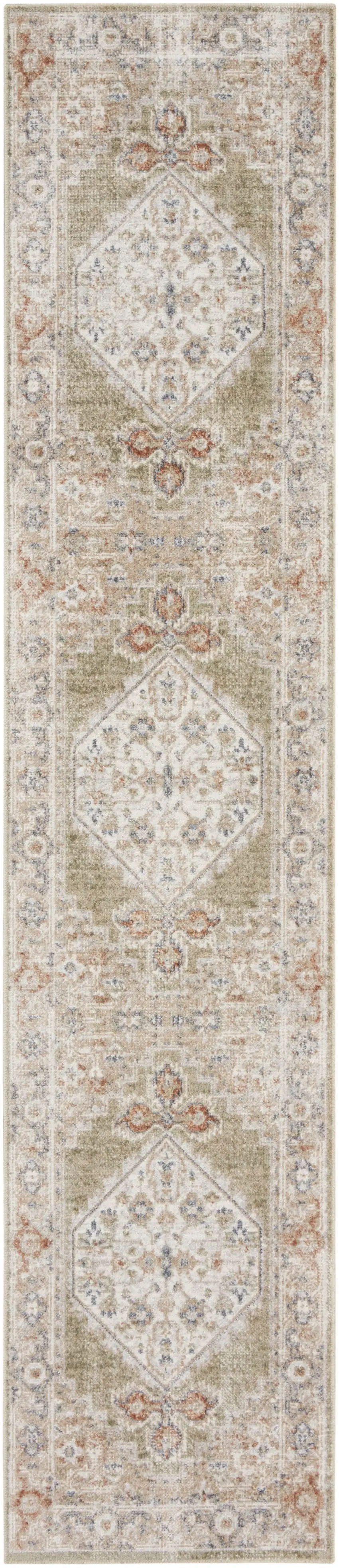 10' Sage Oriental Power Loom Distressed Washable Runner Rug Photo 2