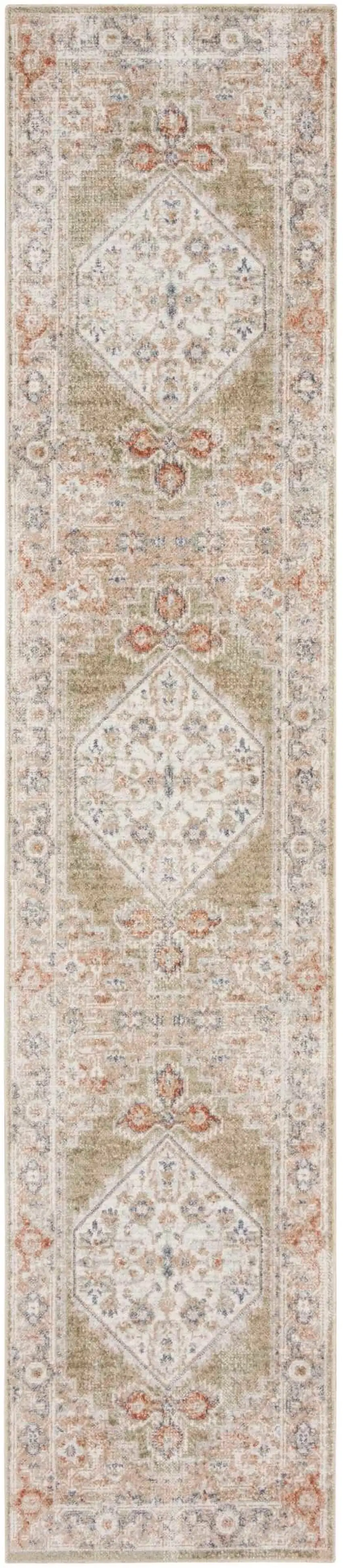 10' Sage Oriental Power Loom Distressed Washable Runner Rug Photo 7
