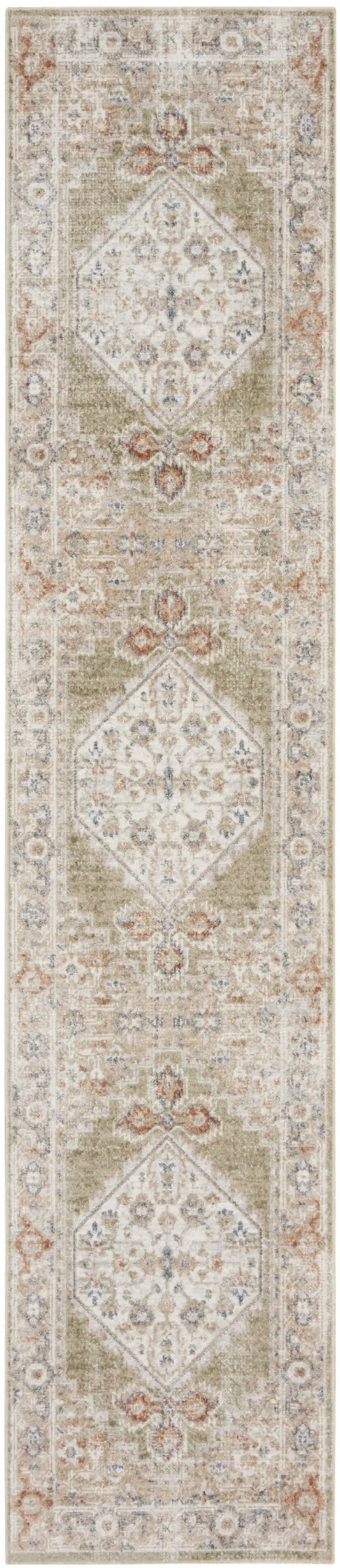 10' Sage Oriental Power Loom Distressed Washable Runner Rug Photo 1
