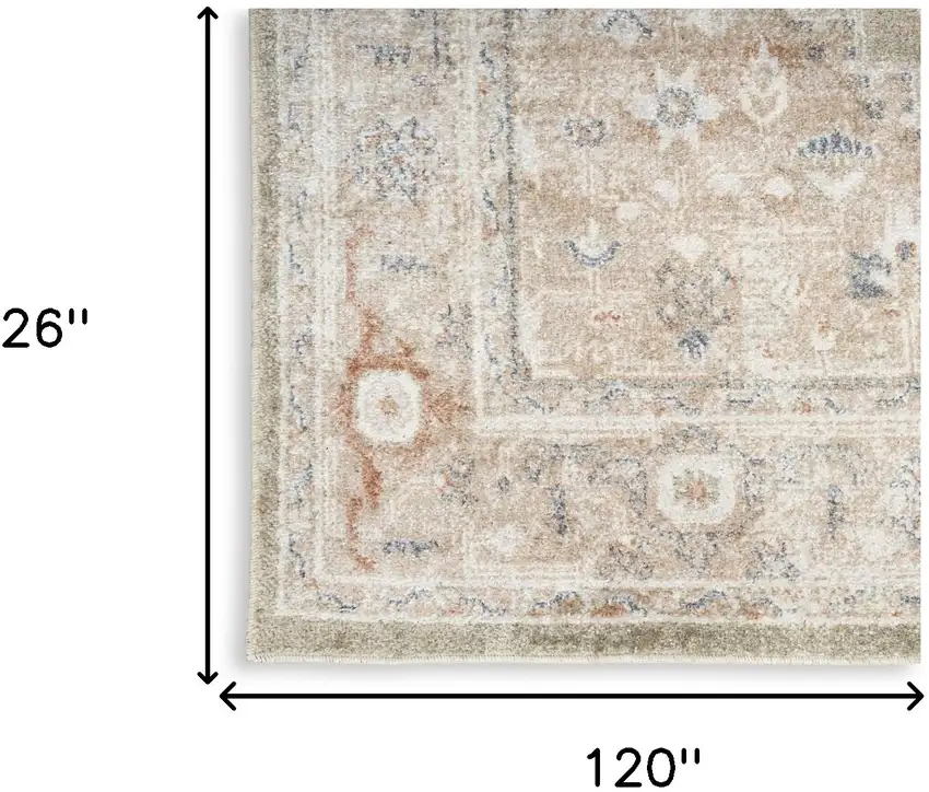 10' Sage Oriental Power Loom Distressed Washable Runner Rug Photo 4