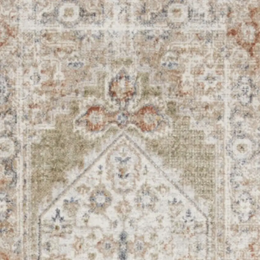 10' Sage Oriental Power Loom Distressed Washable Runner Rug Photo 4