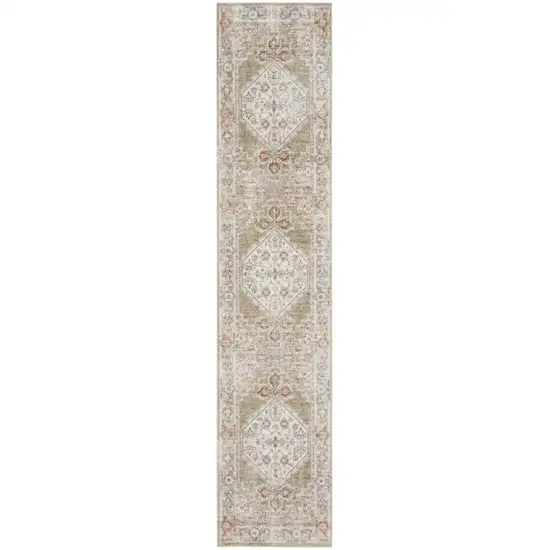 12' Sage Oriental Power Loom Distressed Washable Runner Rug Photo 1