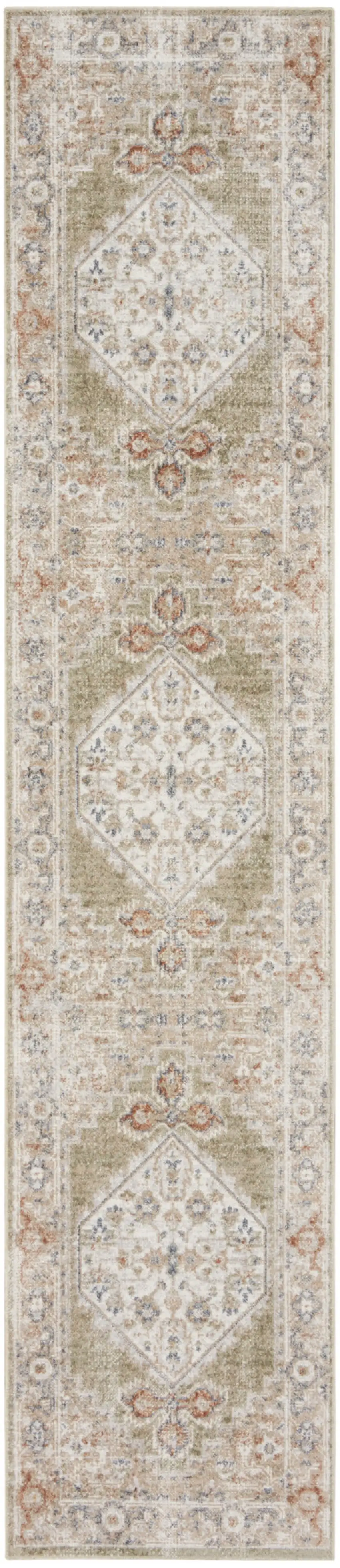 12' Sage Oriental Power Loom Distressed Washable Runner Rug Photo 1