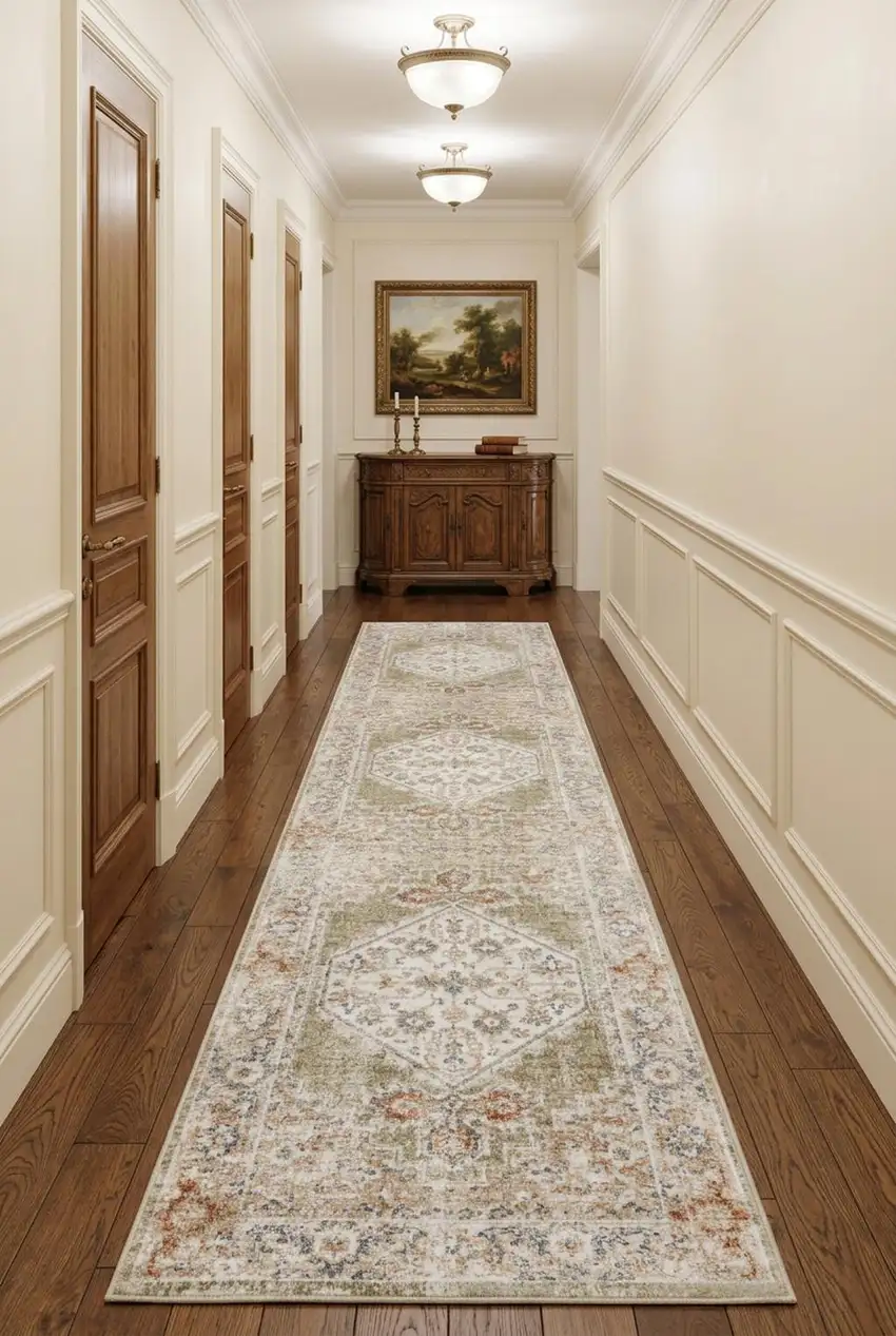 12' Sage Oriental Power Loom Distressed Washable Runner Rug Photo 1