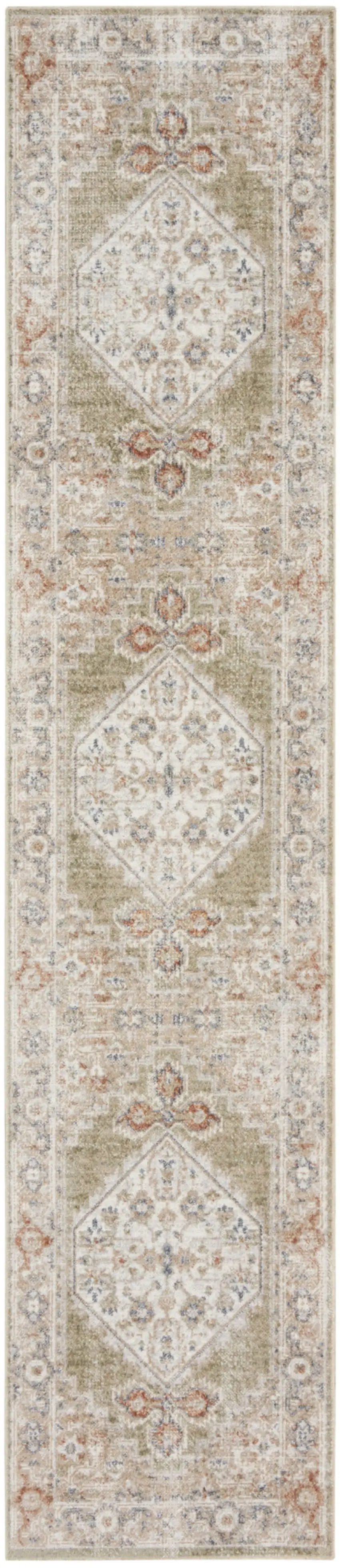12' Sage Oriental Power Loom Distressed Washable Runner Rug Photo 4