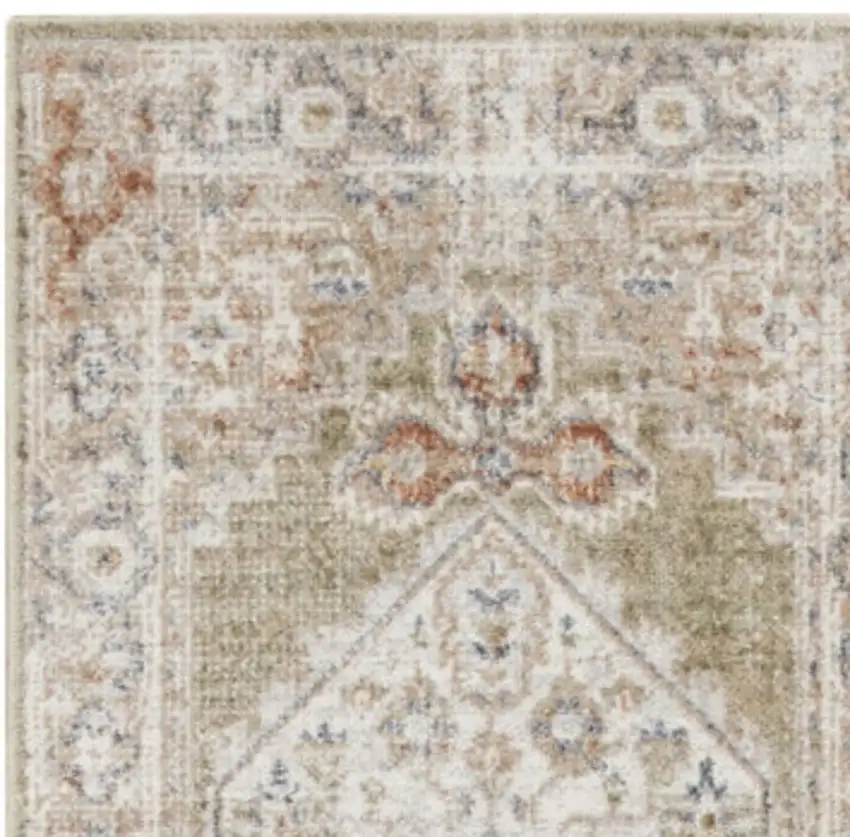12' Sage Oriental Power Loom Distressed Washable Runner Rug Photo 2