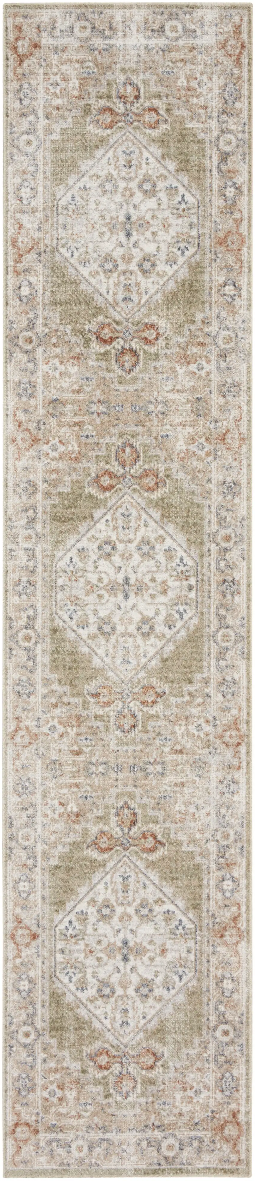 12' Sage Oriental Power Loom Distressed Washable Runner Rug Photo 2