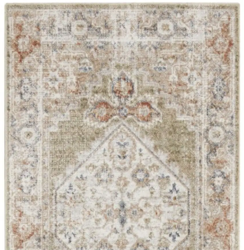 8' Sage Oriental Power Loom Distressed Washable Runner Rug Photo 4