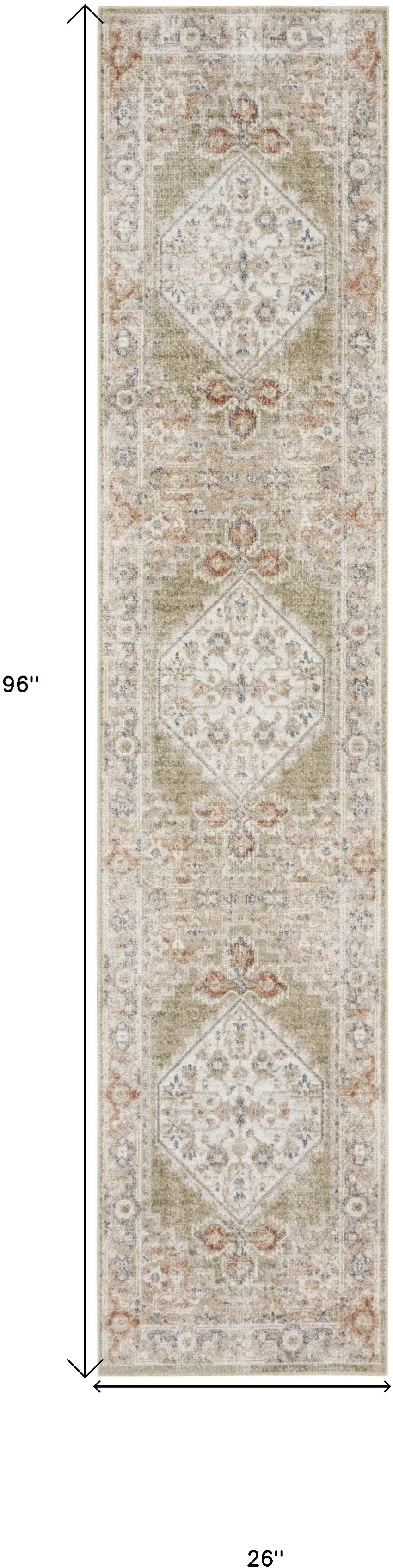 8' Sage Oriental Power Loom Distressed Washable Runner Rug Photo 7
