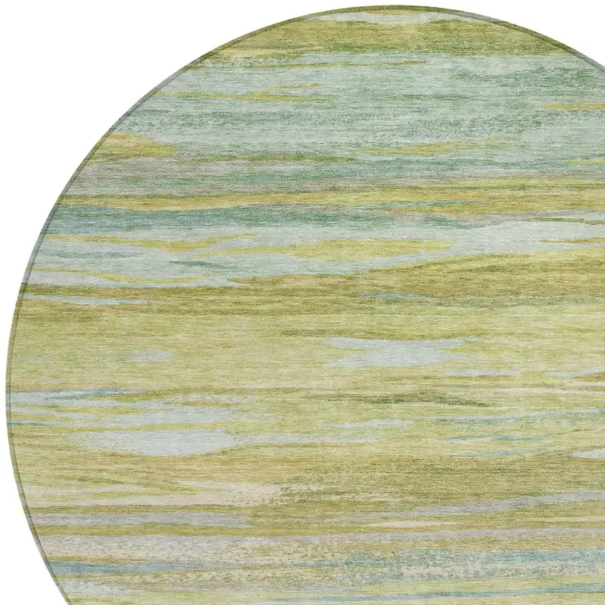 8' Sage Pale Aqua And Fern Green Round Abstract Washable Indoor Outdoor Area Rug Photo 9
