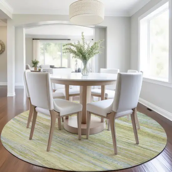 8' Sage Pale Aqua And Fern Green Round Abstract Washable Indoor Outdoor Area Rug Photo 7