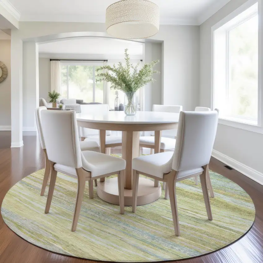 8' Sage Pale Aqua And Fern Green Round Abstract Washable Indoor Outdoor Area Rug Photo 7