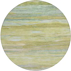 Photo of 8' Sage Pale Aqua And Fern Green Round Abstract Washable Indoor Outdoor Area Rug