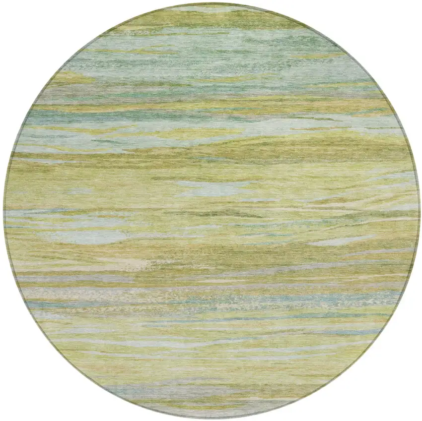 8' Sage Pale Aqua And Fern Green Round Abstract Washable Indoor Outdoor Area Rug Photo 1