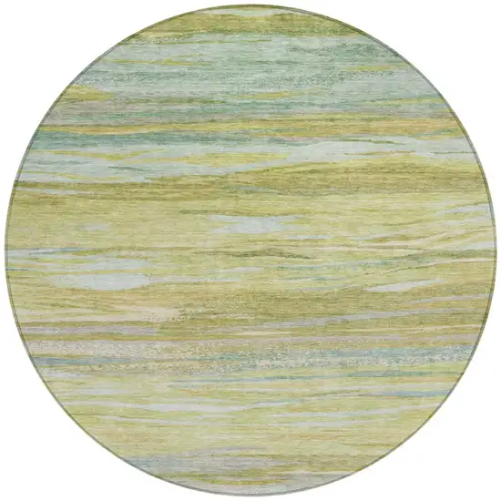 8' Sage Pale Aqua And Fern Green Round Abstract Washable Indoor Outdoor Area Rug Photo 3