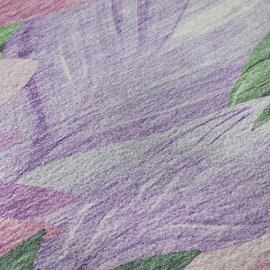 8' Sage Purple And Blush Floral Washable Area Rug With UV Protection Photo 9