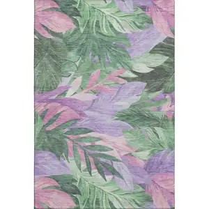 Photo of 8' Sage Purple And Blush Floral Washable Area Rug With UV Protection