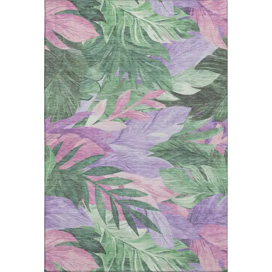 8' Sage Purple And Blush Floral Washable Area Rug With UV Protection Photo 1
