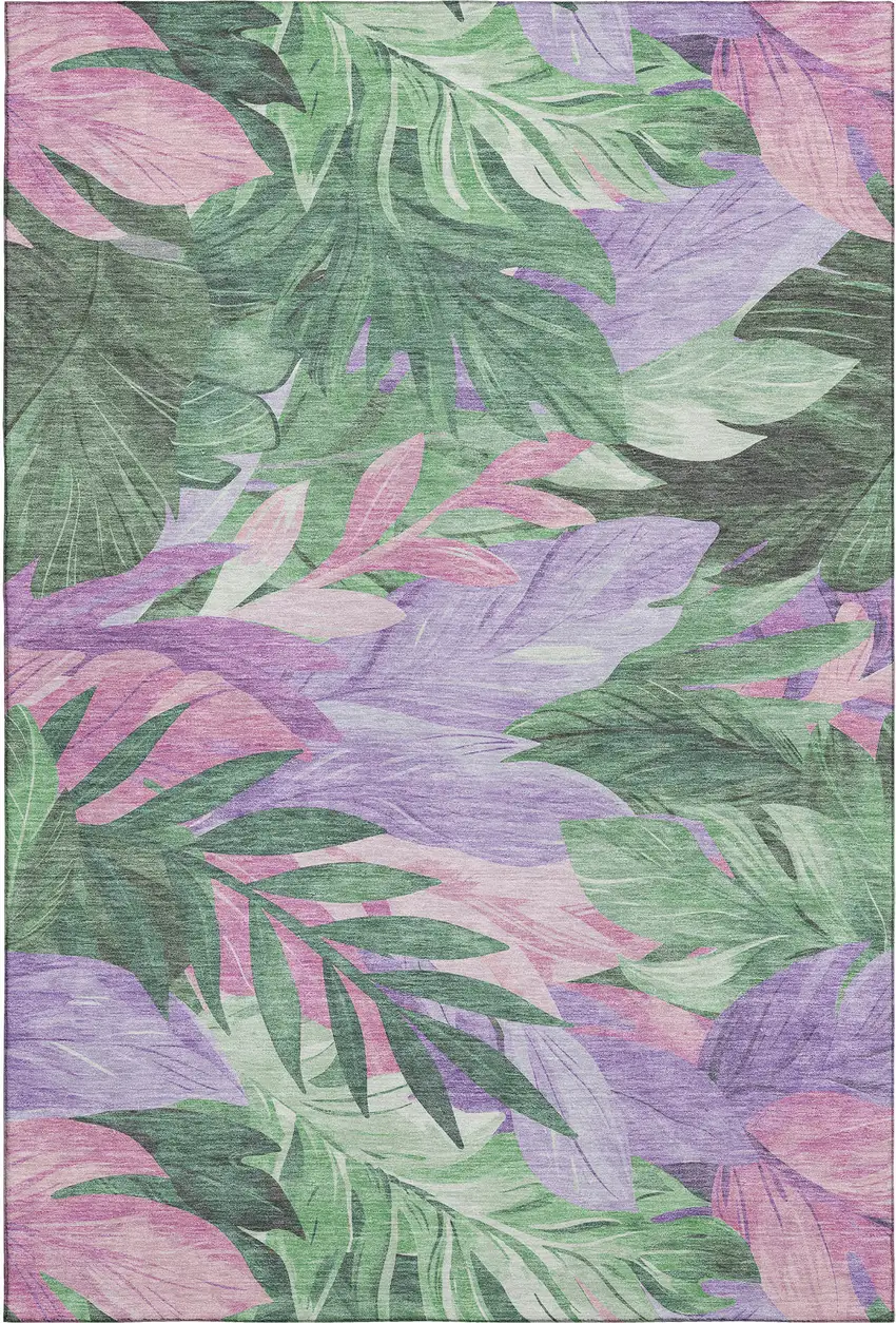 8' Sage Purple And Blush Floral Washable Area Rug With UV Protection Photo 1