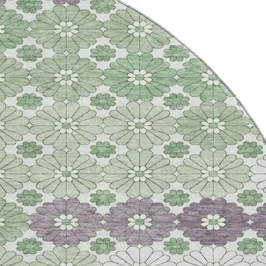 8' Sage Purple And Ivory Geometric Washable Round Rug With UV Protection Photo 2