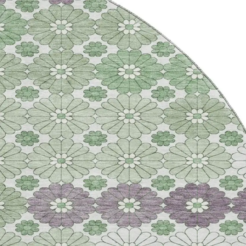 8' Sage Purple And Ivory Geometric Washable Round Rug With UV Protection Photo 2