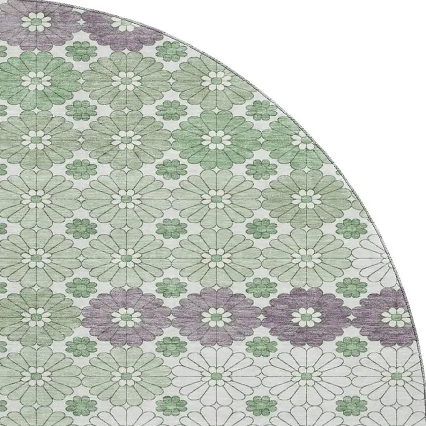 8' Sage Purple And Ivory Geometric Washable Round Rug With UV Protection Photo 3