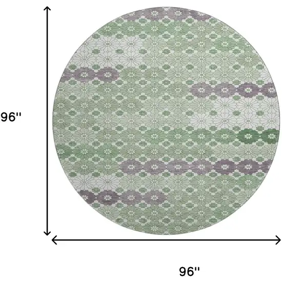 8' Sage Purple And Ivory Geometric Washable Round Rug With UV Protection Photo 9