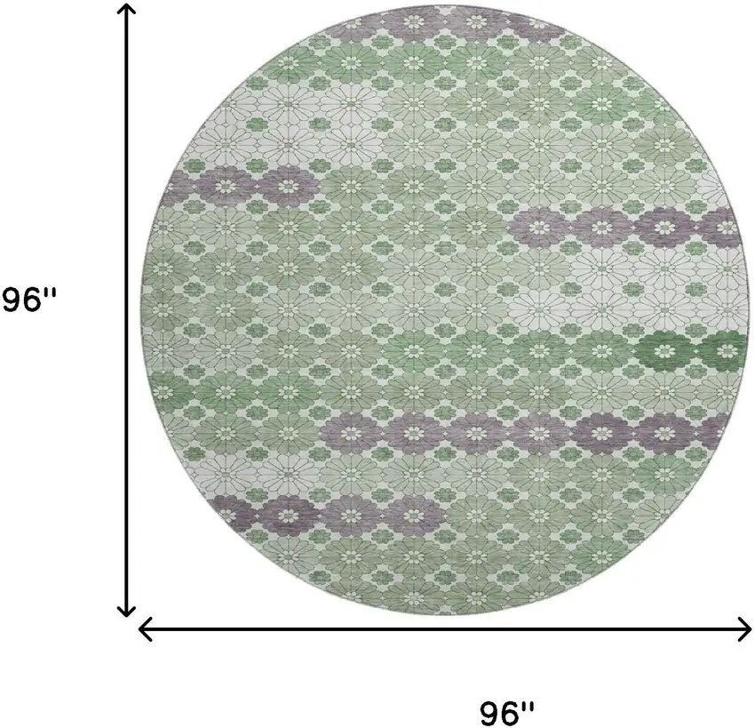 8' Sage Purple And Ivory Geometric Washable Round Rug With UV Protection Photo 9