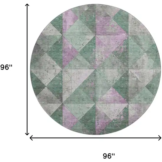 8' Sage Purple And Ivory Geometric Washable Round Rug With UV Protection Photo 9