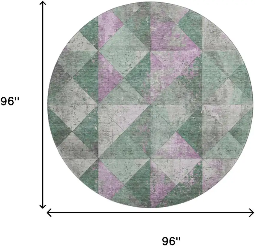 8' Sage Purple And Ivory Geometric Washable Round Rug With UV Protection Photo 9