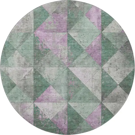 8' Sage Purple And Ivory Geometric Washable Round Rug With UV Protection Photo 3