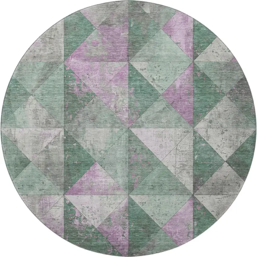 8' Sage Purple And Ivory Geometric Washable Round Rug With UV Protection Photo 3