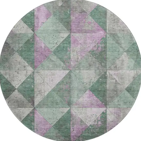 8' Sage Purple And Ivory Geometric Washable Round Rug With UV Protection Photo 2