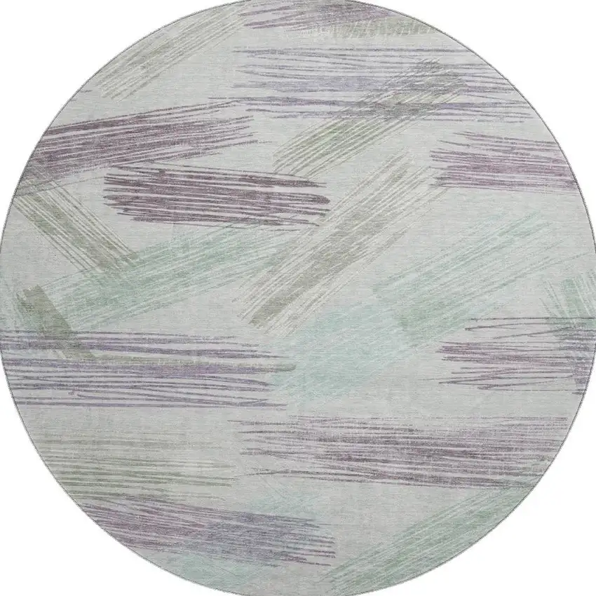 8' Sage Purple And Ivory Striped Washable Round Rug With UV Protection Photo 3