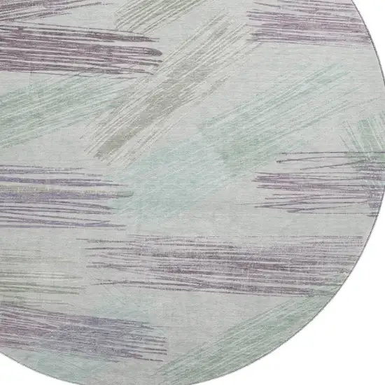 8' Sage Purple And Ivory Striped Washable Round Rug With UV Protection Photo 2