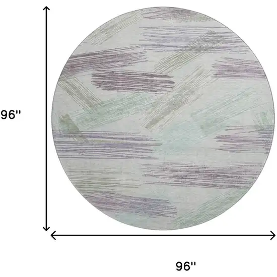 8' Sage Purple And Ivory Striped Washable Round Rug With UV Protection Photo 9