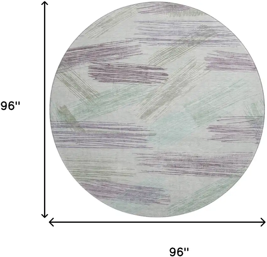 8' Sage Purple And Ivory Striped Washable Round Rug With UV Protection Photo 9