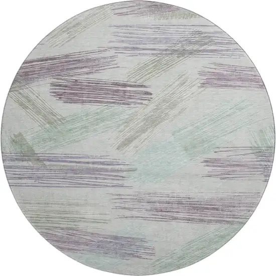 8' Sage Purple And Ivory Striped Washable Round Rug With UV Protection Photo 1