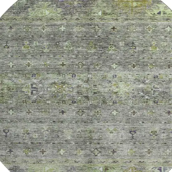 8' Sage Silver And Purple Tribal Washable Round Rug With UV Protection Photo 2