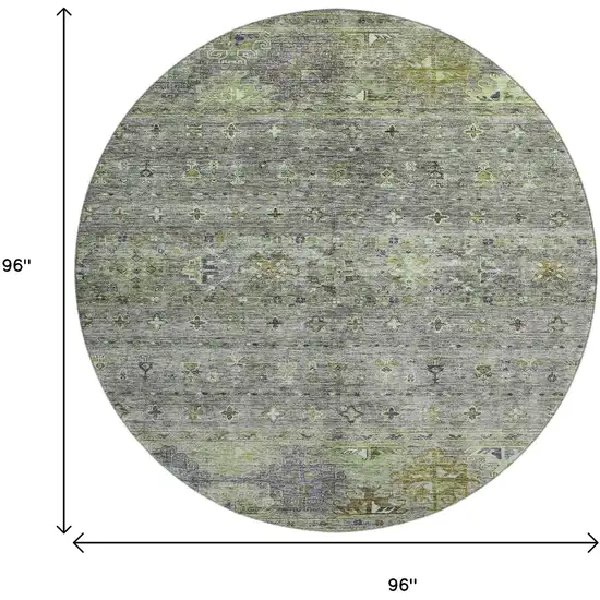 8' Sage Silver And Purple Tribal Washable Round Rug With UV Protection Photo 9