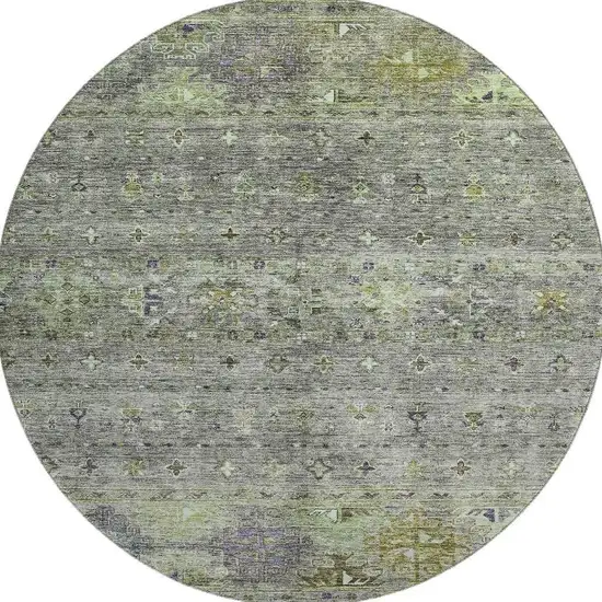 8' Sage Silver And Purple Tribal Washable Round Rug With UV Protection Photo 3