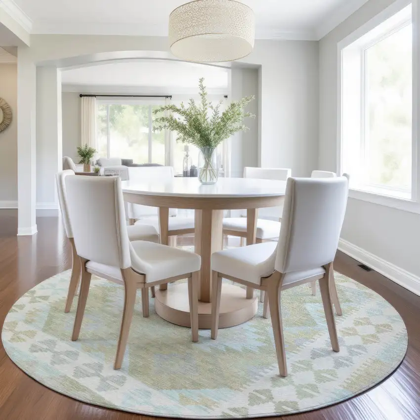 8' Sage Sky Blue And Copper Round Tribal Washable Indoor Outdoor Area Rug Photo 6