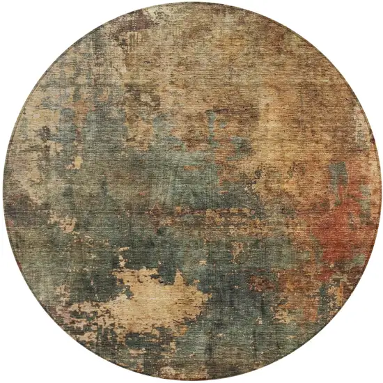 8' Sage Tan And Copper Round Abstract Washable Indoor Outdoor Area Rug Photo 2