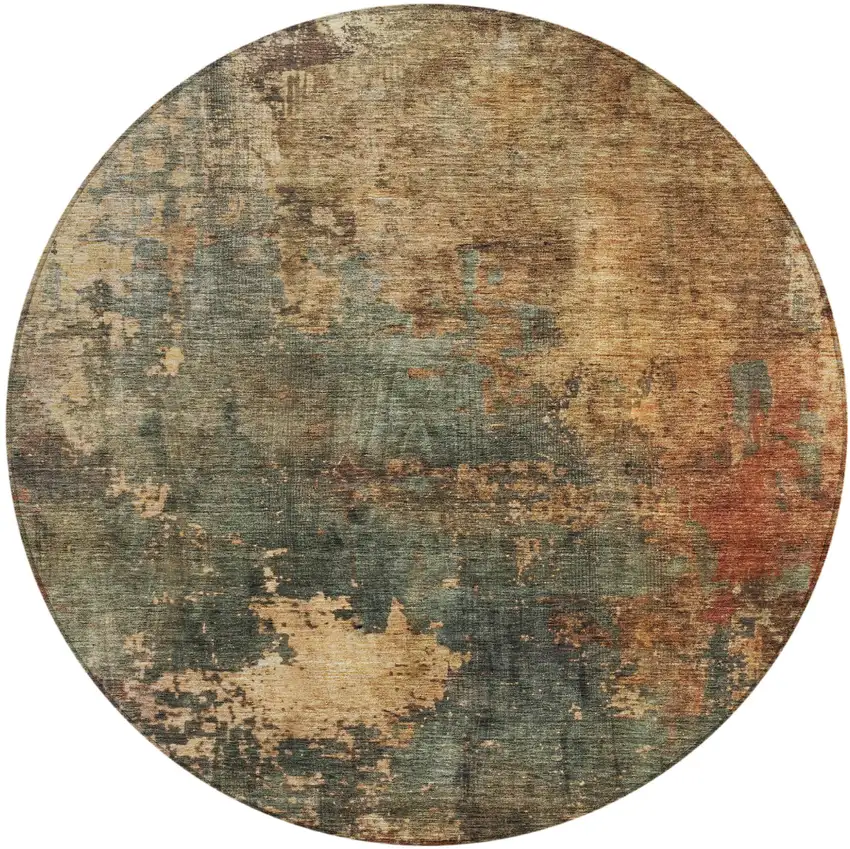 8' Sage Tan And Copper Round Abstract Washable Indoor Outdoor Area Rug Photo 2
