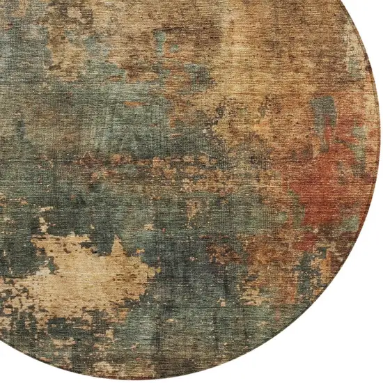 8' Sage Tan And Copper Round Abstract Washable Indoor Outdoor Area Rug Photo 4